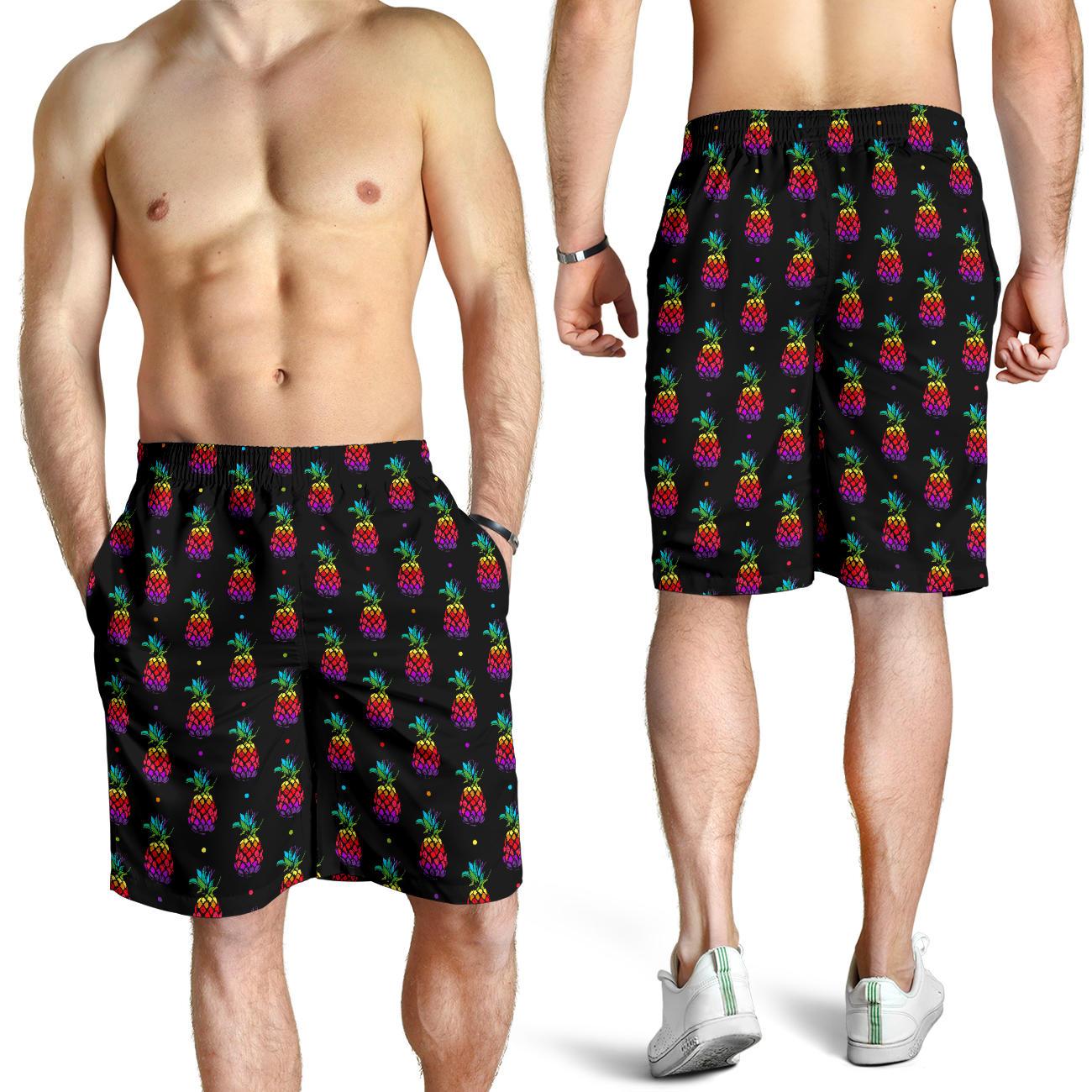 Pineapple Rainbow Dot Print Mens Shorts-JTAMIGO.COM