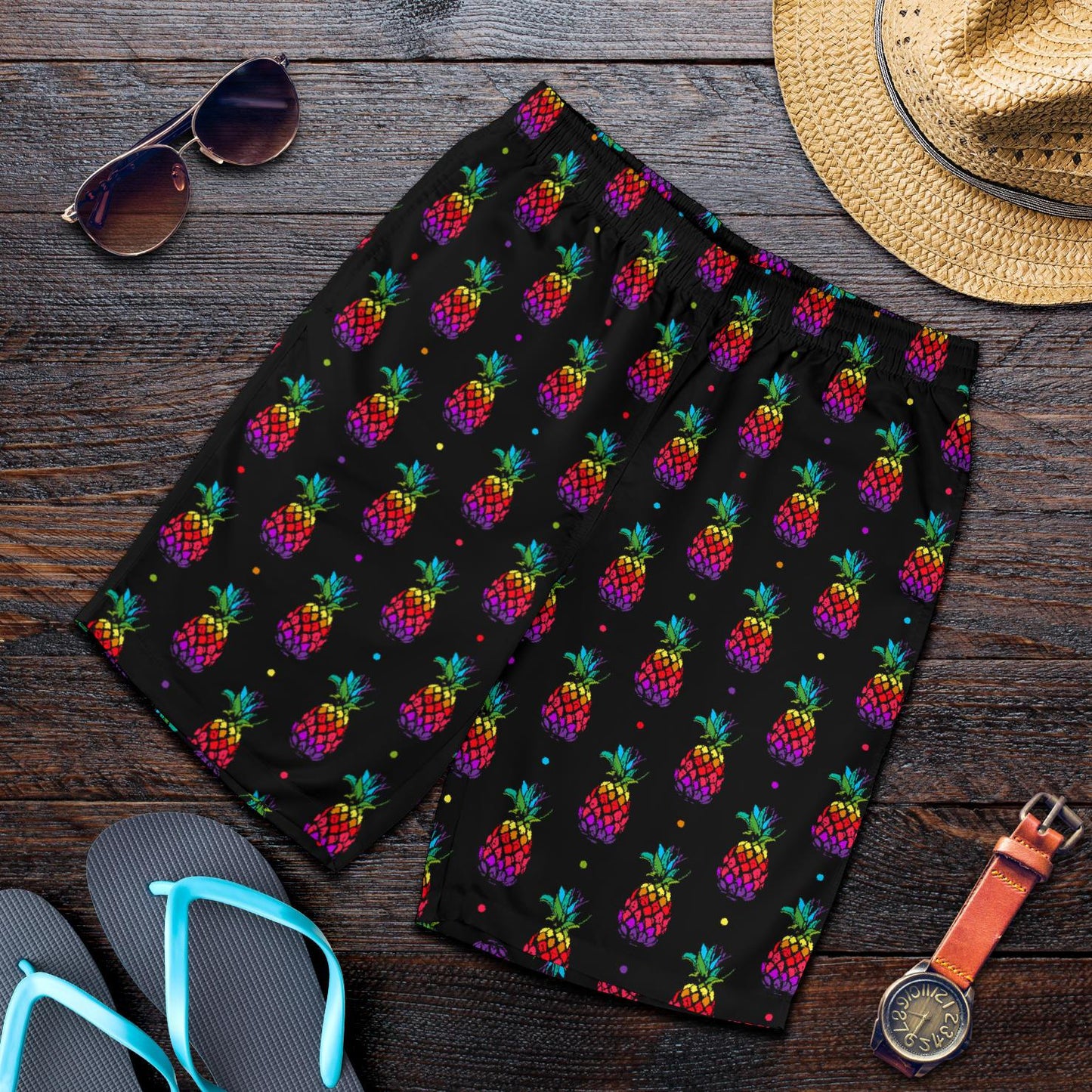 Pineapple Rainbow Dot Print Mens Shorts-JTAMIGO.COM