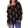 Pineapple Rainbow Dot Print Off Shoulder Sweatshirt