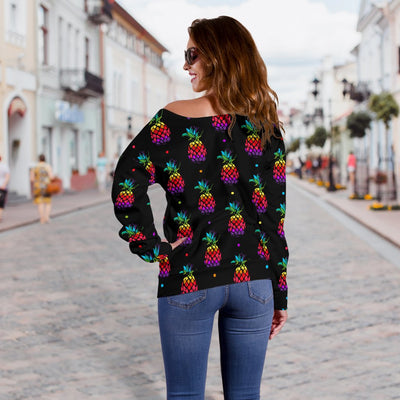 Pineapple Rainbow Dot Print Off Shoulder Sweatshirt