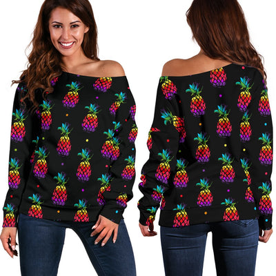 Pineapple Rainbow Dot Print Off Shoulder Sweatshirt