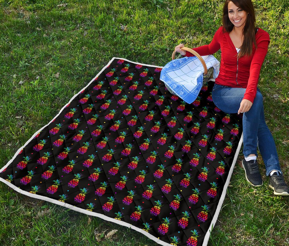Pineapple Rainbow Dot Print Premium Quilt-JTAMIGO.COM