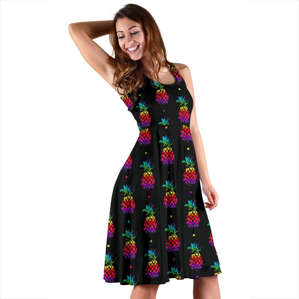 Pineapple Rainbow Dot Print Sleeveless Dress