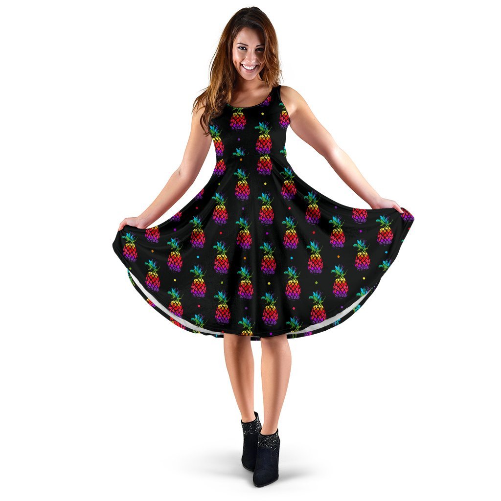 Pineapple Rainbow Dot Print Sleeveless Dress