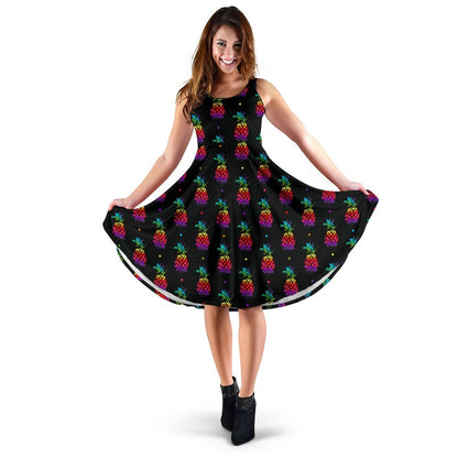 Pineapple Rainbow Dot Print Sleeveless Dress