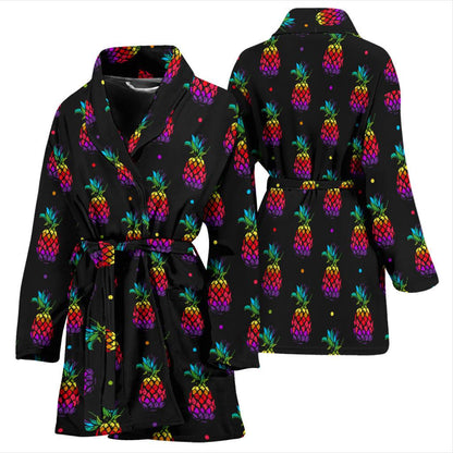 Pineapple Rainbow Dot Print Women Bath Robe-JTAMIGO.COM