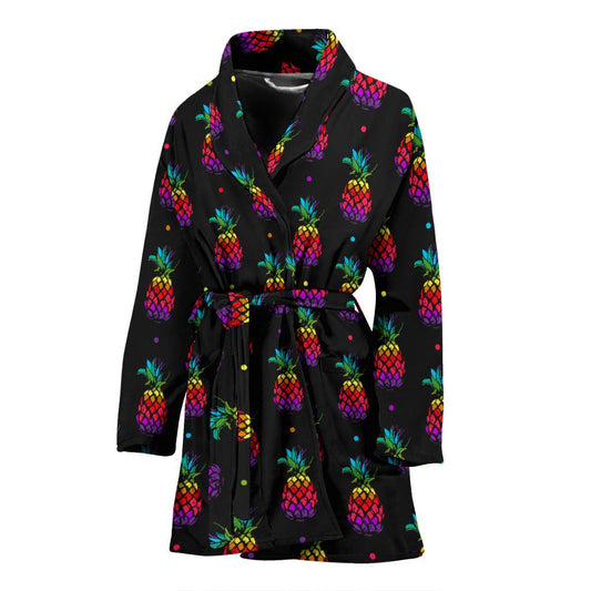 Pineapple Rainbow Dot Print Women Bath Robe-JTAMIGO.COM