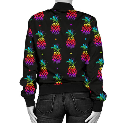 Pineapple Rainbow Dot Print Women Casual Bomber Jacket