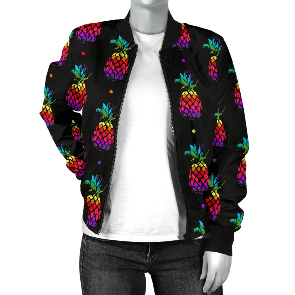 Pineapple Rainbow Dot Print Women Casual Bomber Jacket