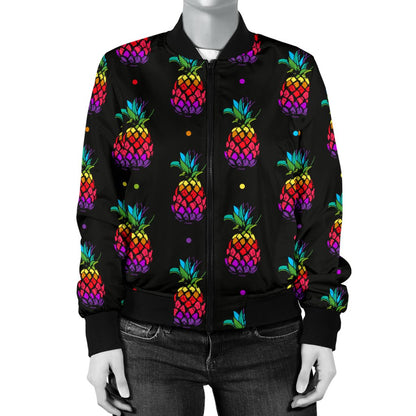 Pineapple Rainbow Dot Print Women Casual Bomber Jacket