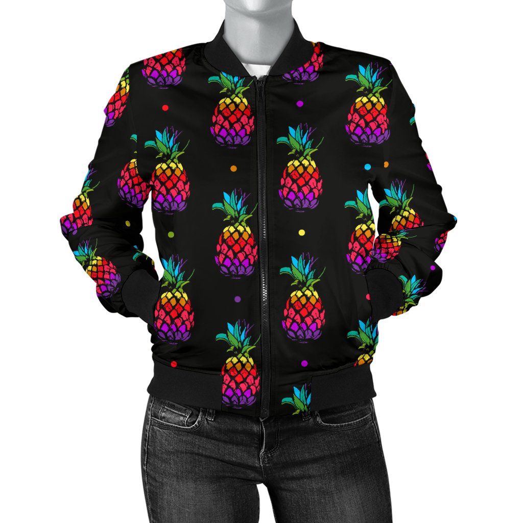 Pineapple Rainbow Dot Print Women Casual Bomber Jacket