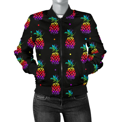 Pineapple Rainbow Dot Print Women Casual Bomber Jacket
