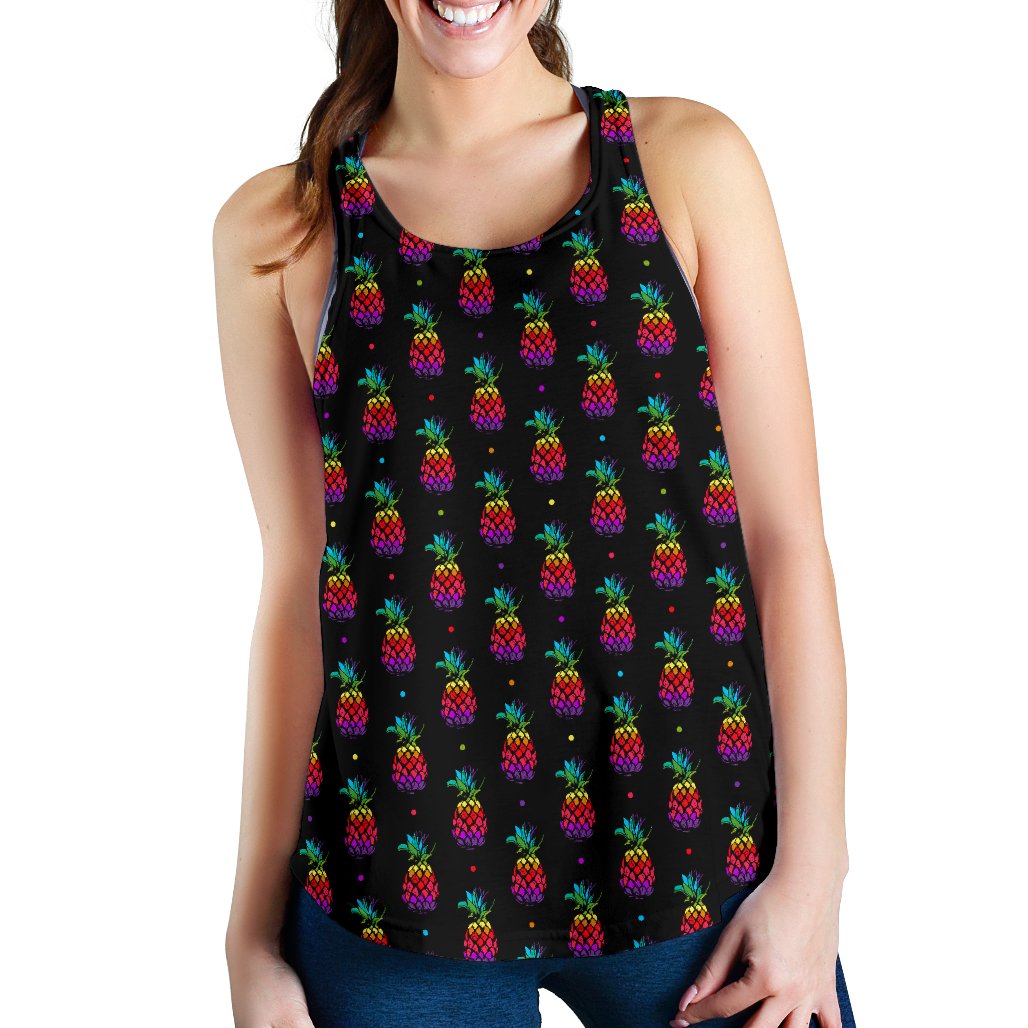 Pineapple Rainbow Dot Print Women Racerback Tank Top