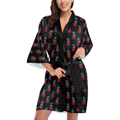 Pineapple Rainbow Dot Print Women Short Kimono Robe