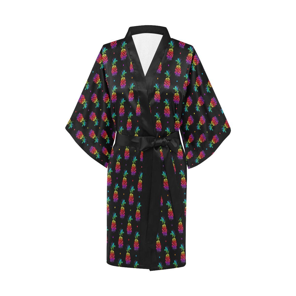 Pineapple Rainbow Dot Print Women Short Kimono Robe