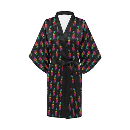 Pineapple Rainbow Dot Print Women Short Kimono Robe