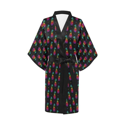Pineapple Rainbow Dot Print Women Short Kimono Robe