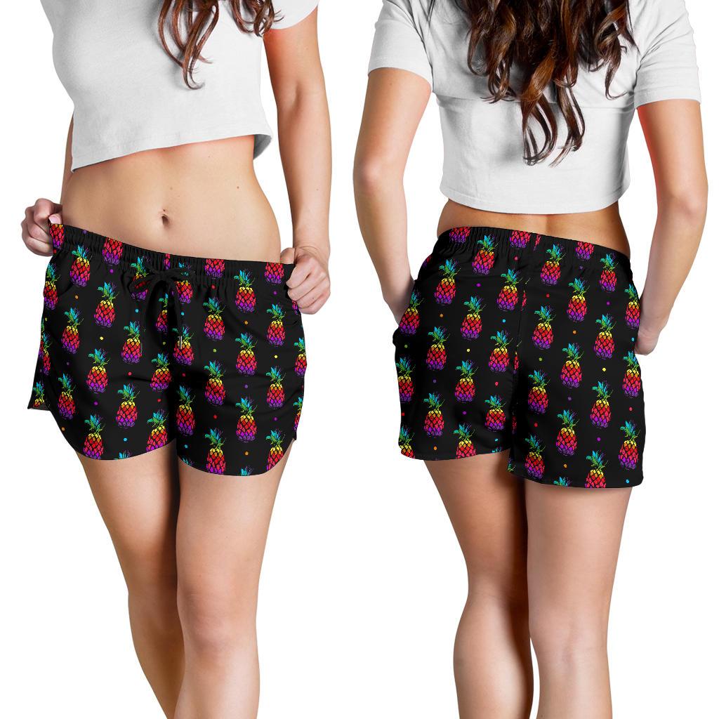 Pineapple Rainbow Dot Print Women Shorts-JTAMIGO.COM