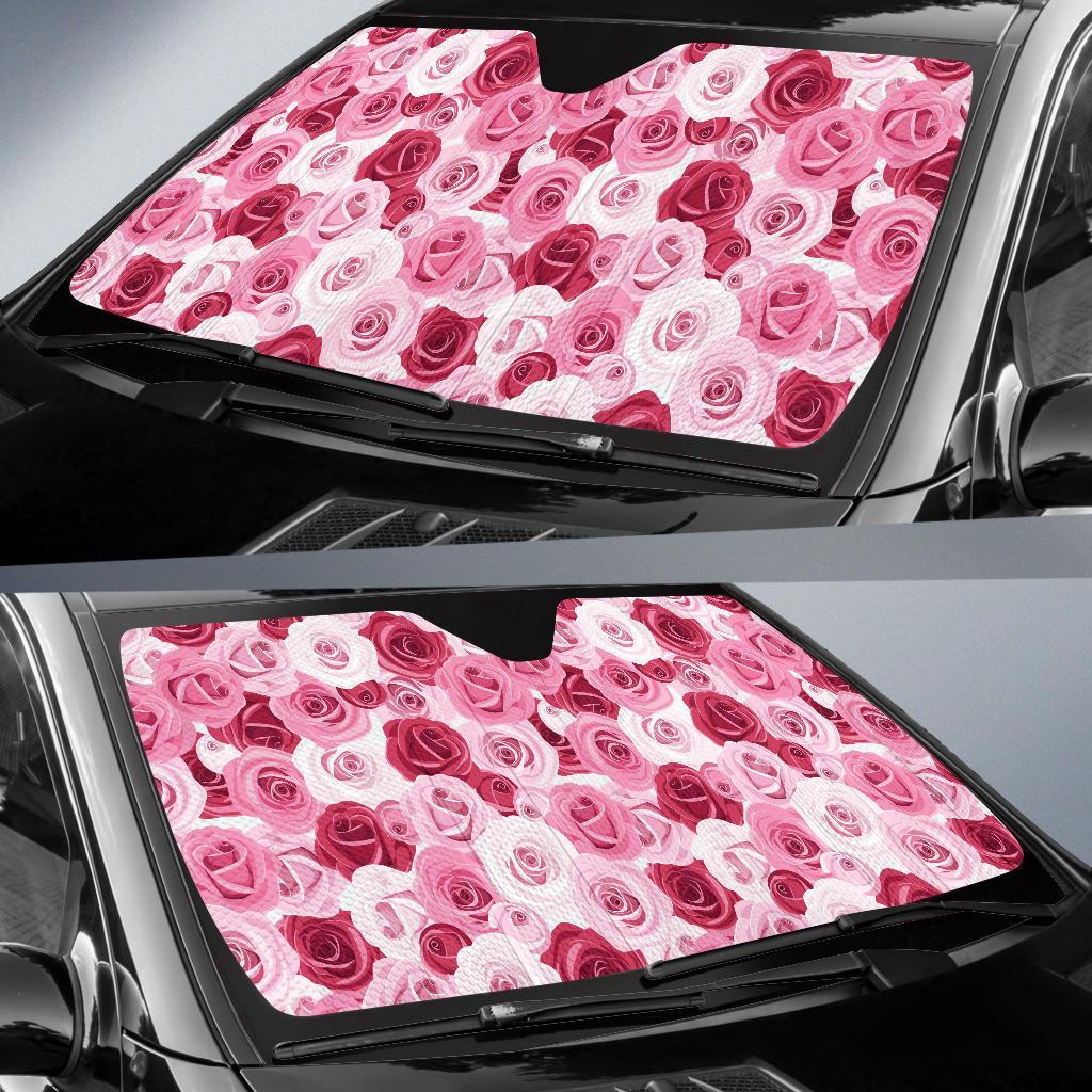 Pink Red Rose Pattern Print Car Sun Shade For Windshield