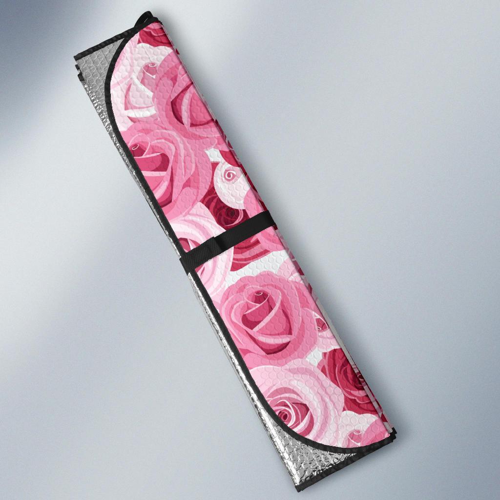 Pink Red Rose Pattern Print Car Sun Shade For Windshield