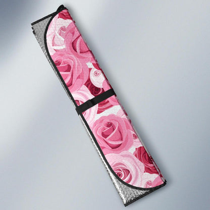 Pink Red Rose Pattern Print Car Sun Shade For Windshield