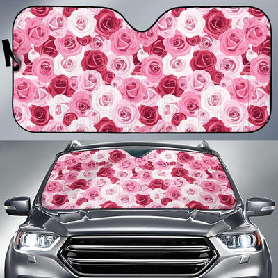 Pink Red Rose Pattern Print Car Sun Shade For Windshield