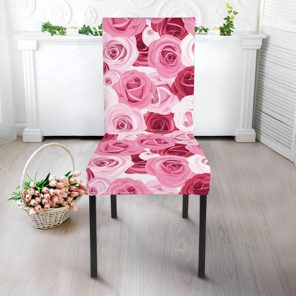 Pink Red Rose Pattern Print Dining Chair Slipcover-JTAMIGO.COM