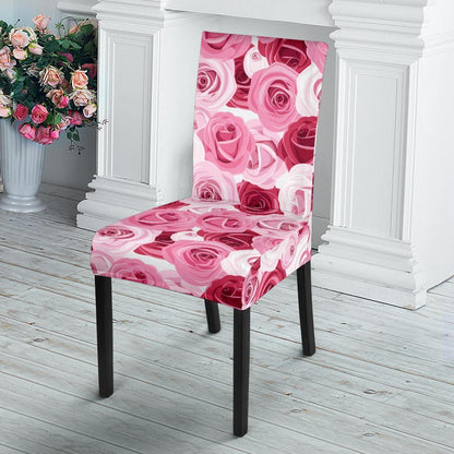 Pink Red Rose Pattern Print Dining Chair Slipcover-JTAMIGO.COM