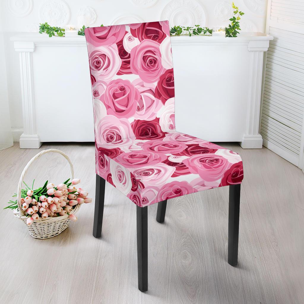 Pink Red Rose Pattern Print Dining Chair Slipcover-JTAMIGO.COM