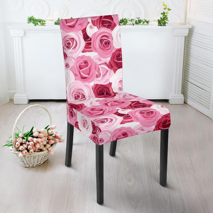 Pink Red Rose Pattern Print Dining Chair Slipcover-JTAMIGO.COM