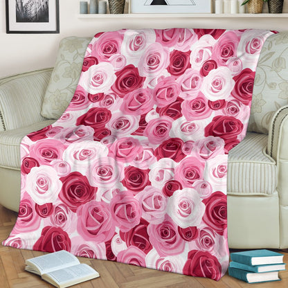 Pink Red Rose Pattern Print Fleece Blanket