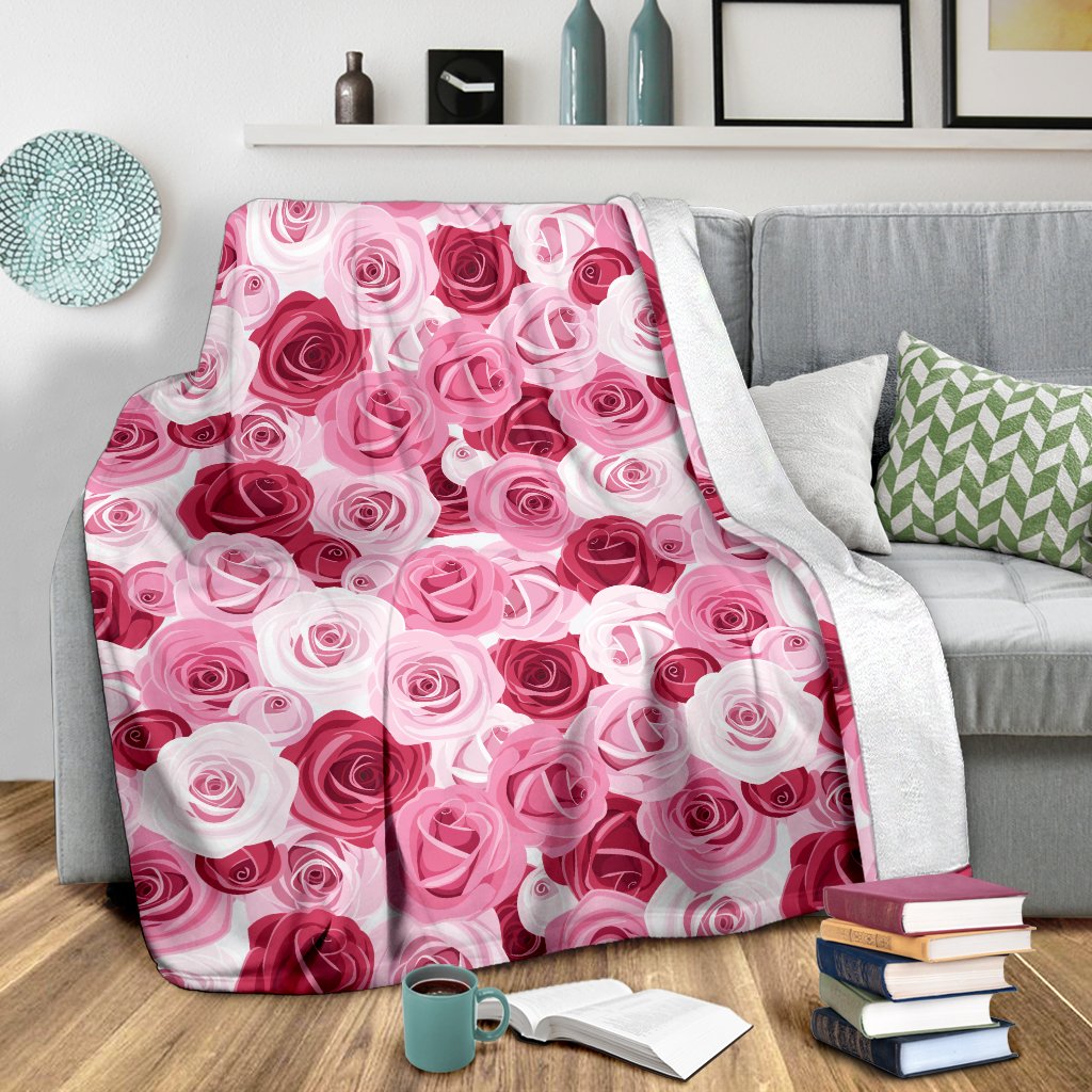 Pink Red Rose Pattern Print Fleece Blanket