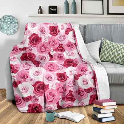 Pink Red Rose Pattern Print Fleece Blanket