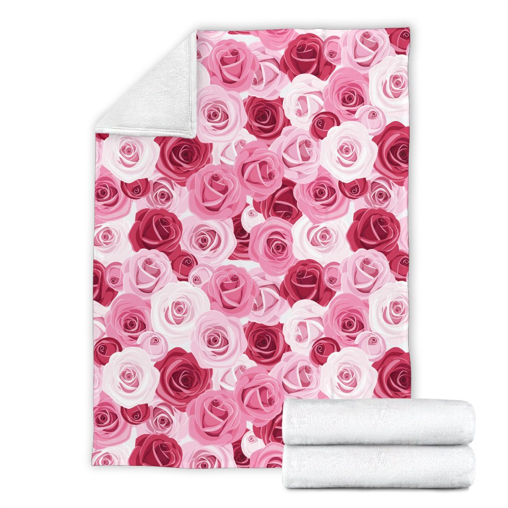 Pink Red Rose Pattern Print Fleece Blanket