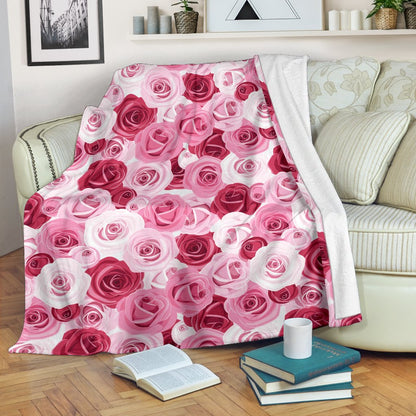 Pink Red Rose Pattern Print Fleece Blanket