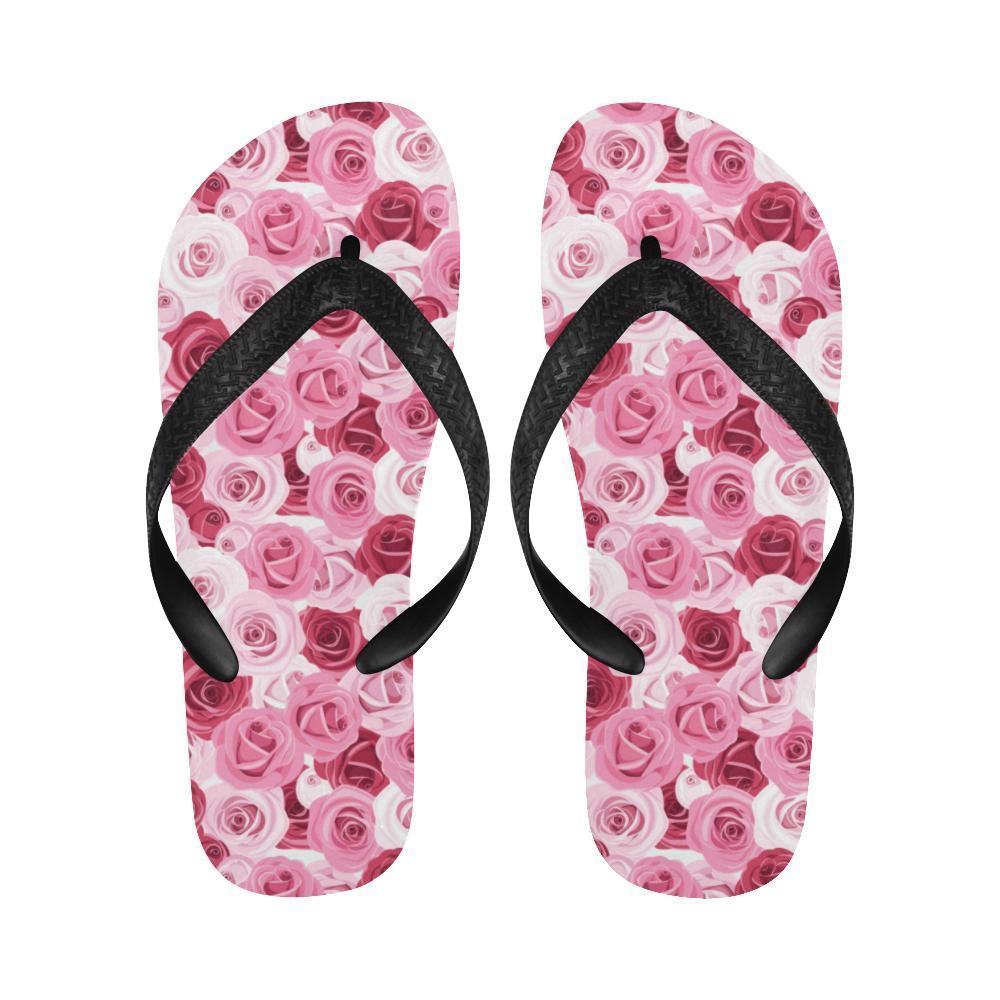 Pink Red Rose Pattern Print Flip Flops-JTAMIGO.COM