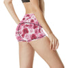 Pink Red Rose Pattern Print High Waisted Spandex Shorts-JTAMIGO.COM