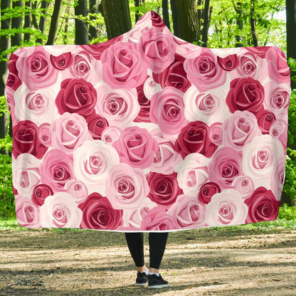 Pink Red Rose Pattern Print Hooded Blanket-JTAMIGO.COM