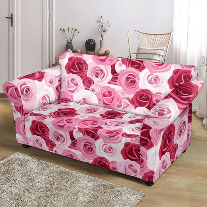 Pink Red Rose Pattern Print Loveseat Slipcover-JTAMIGO.COM