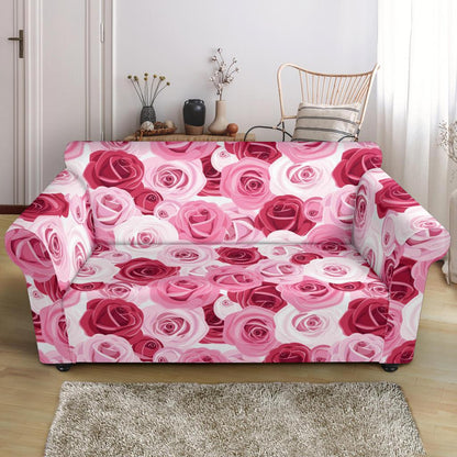 Pink Red Rose Pattern Print Loveseat Slipcover-JTAMIGO.COM