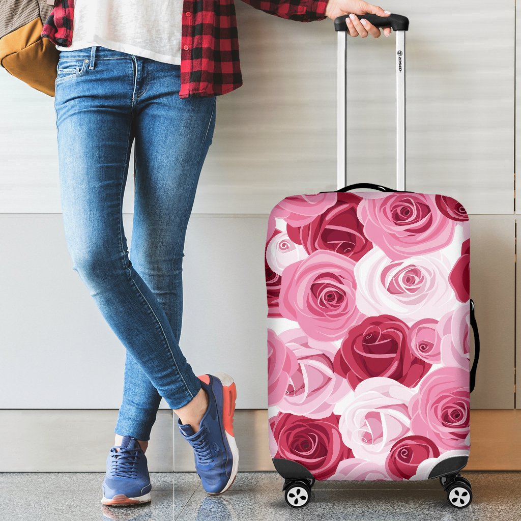 Pink Red Rose Pattern Print Luggage Cover Protector