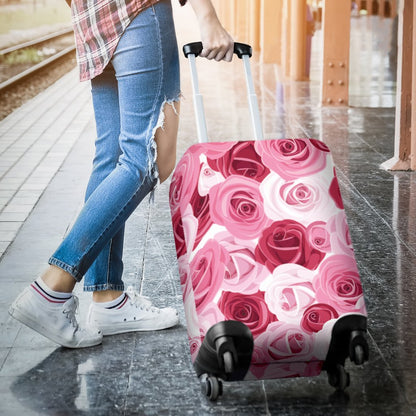 Pink Red Rose Pattern Print Luggage Cover Protector