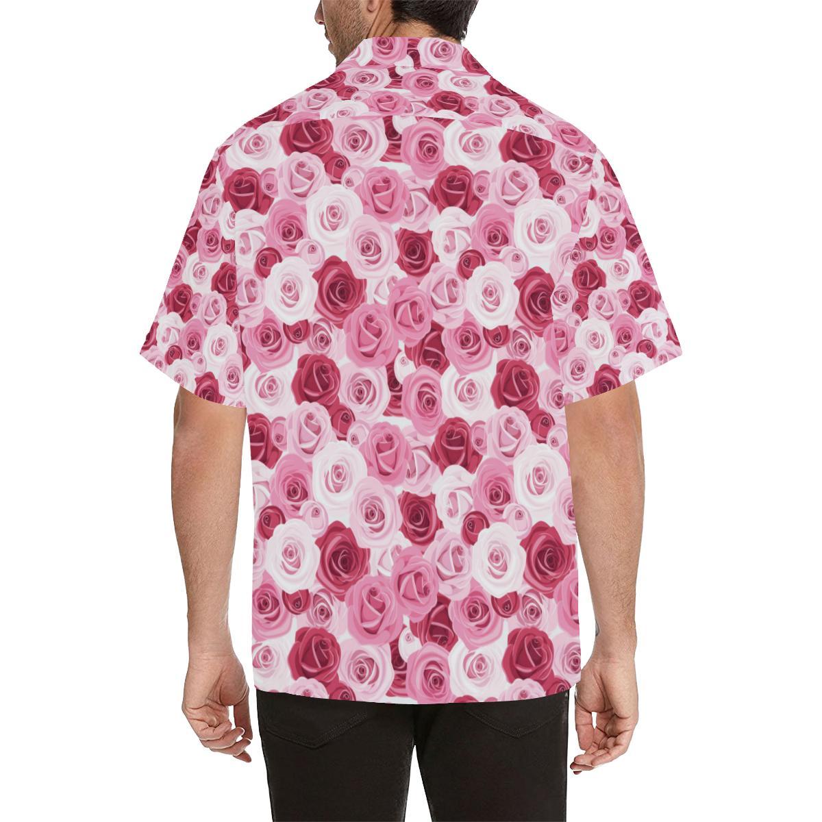 Pink Red Rose Pattern Print Men Aloha Hawaiian Shirt