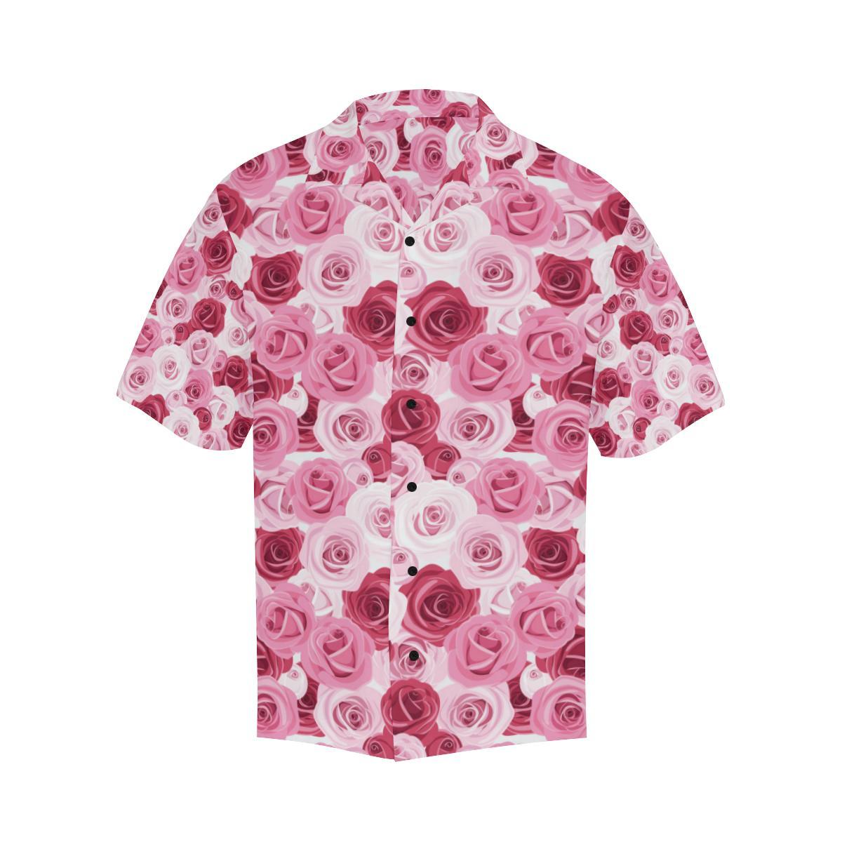 Pink Red Rose Pattern Print Men Aloha Hawaiian Shirt