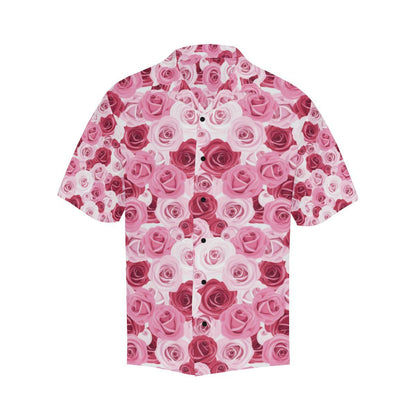 Pink Red Rose Pattern Print Men Aloha Hawaiian Shirt