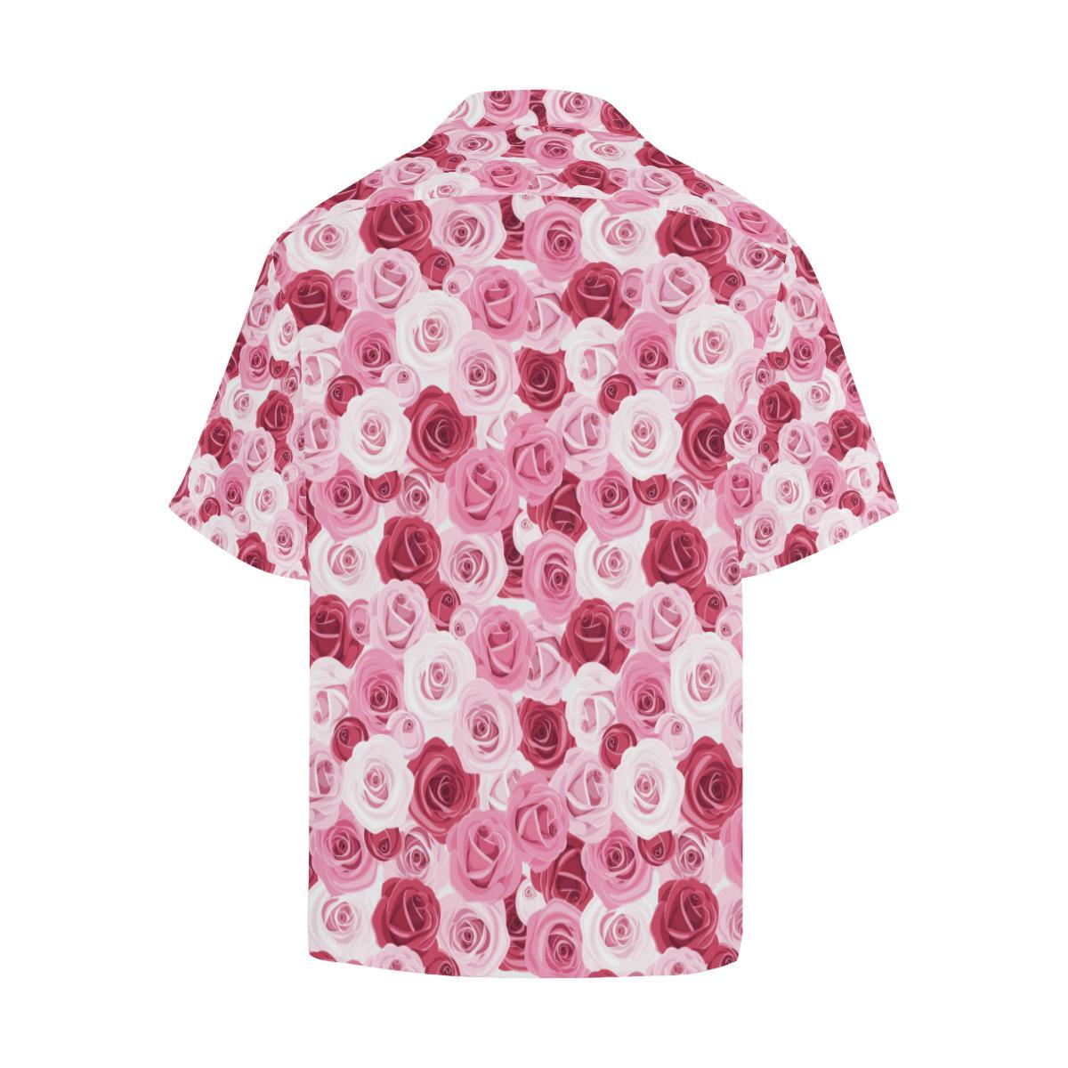 Pink Red Rose Pattern Print Men Aloha Hawaiian Shirt