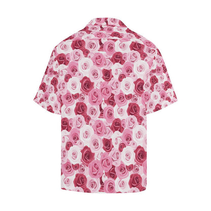 Pink Red Rose Pattern Print Men Aloha Hawaiian Shirt