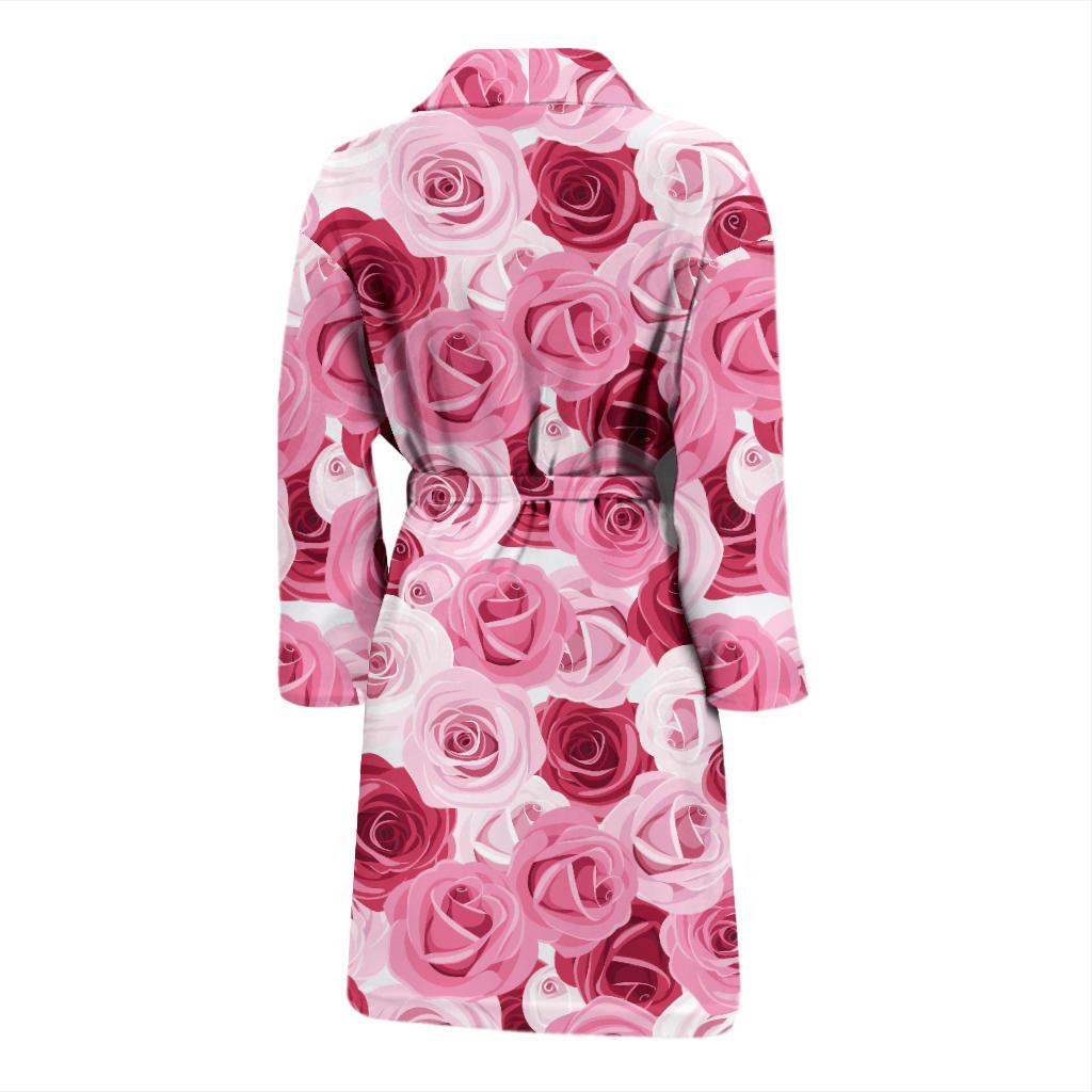 Pink Red Rose Pattern Print Men Bath Robe-JTAMIGO.COM