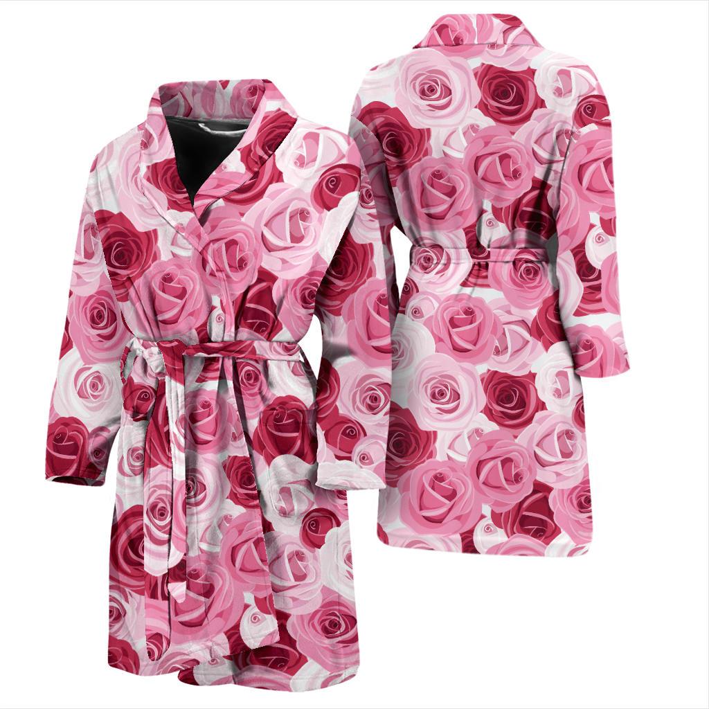 Pink Red Rose Pattern Print Men Bath Robe-JTAMIGO.COM