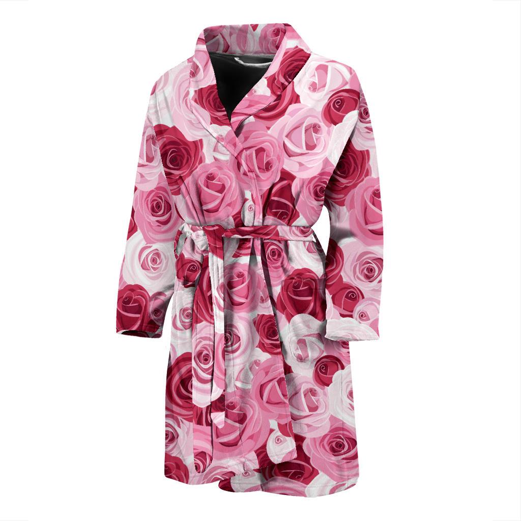 Pink Red Rose Pattern Print Men Bath Robe-JTAMIGO.COM